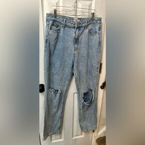 Princess Polly Light Blue Distressed Denim Jeans, US 12